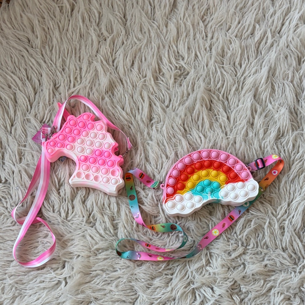 Colorful Unicorn and Rainbow Pop It Bags for Kids